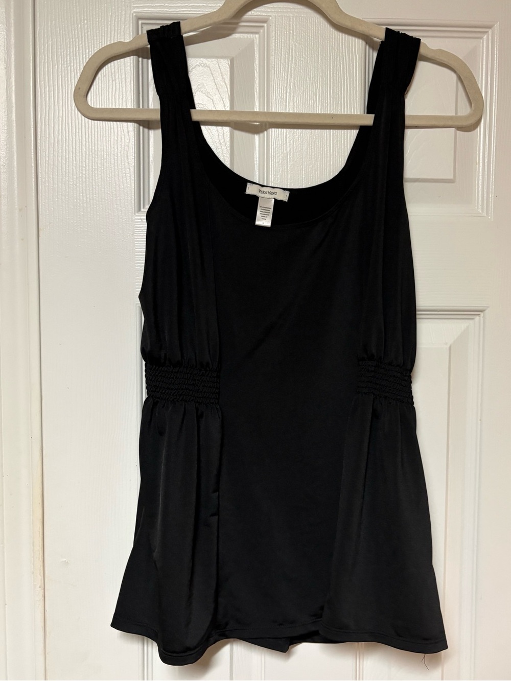 Vera Wang Black Smocked Waist Sleeveless Tank Top Blouse Large